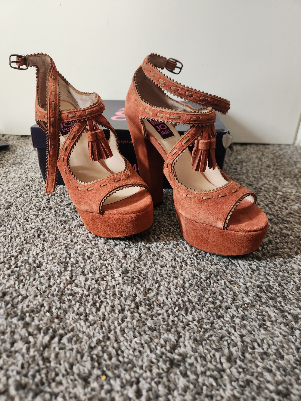 Suede Tassel Platform Sandals - Rust